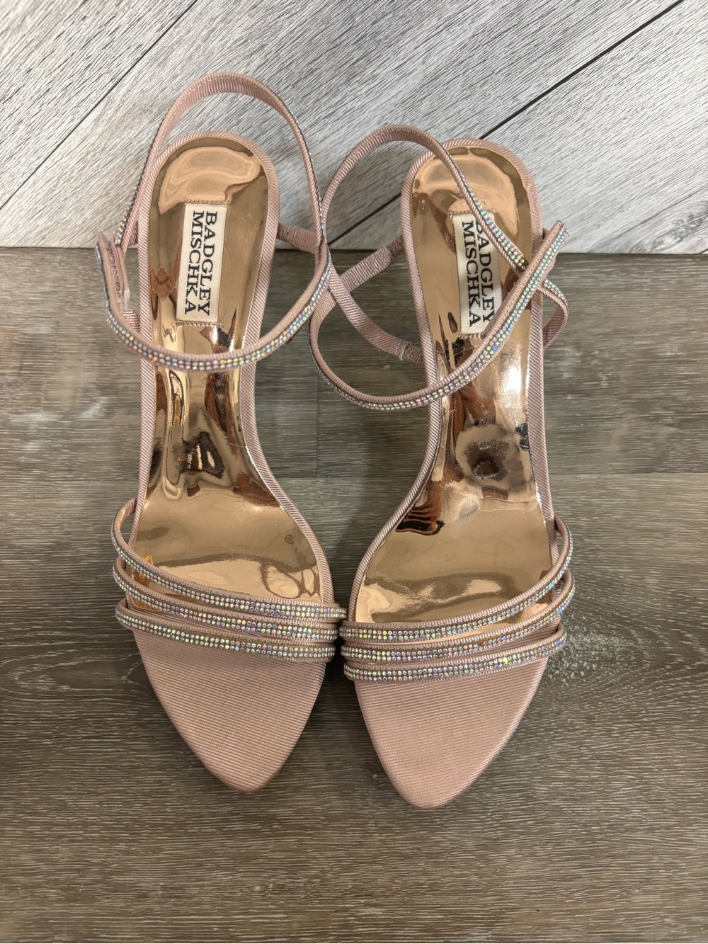 Badgley Mischka | Dessa Embellished Sandal Kitten Heel Bridal Blush Pink Size 8 - Picture 4 of 11